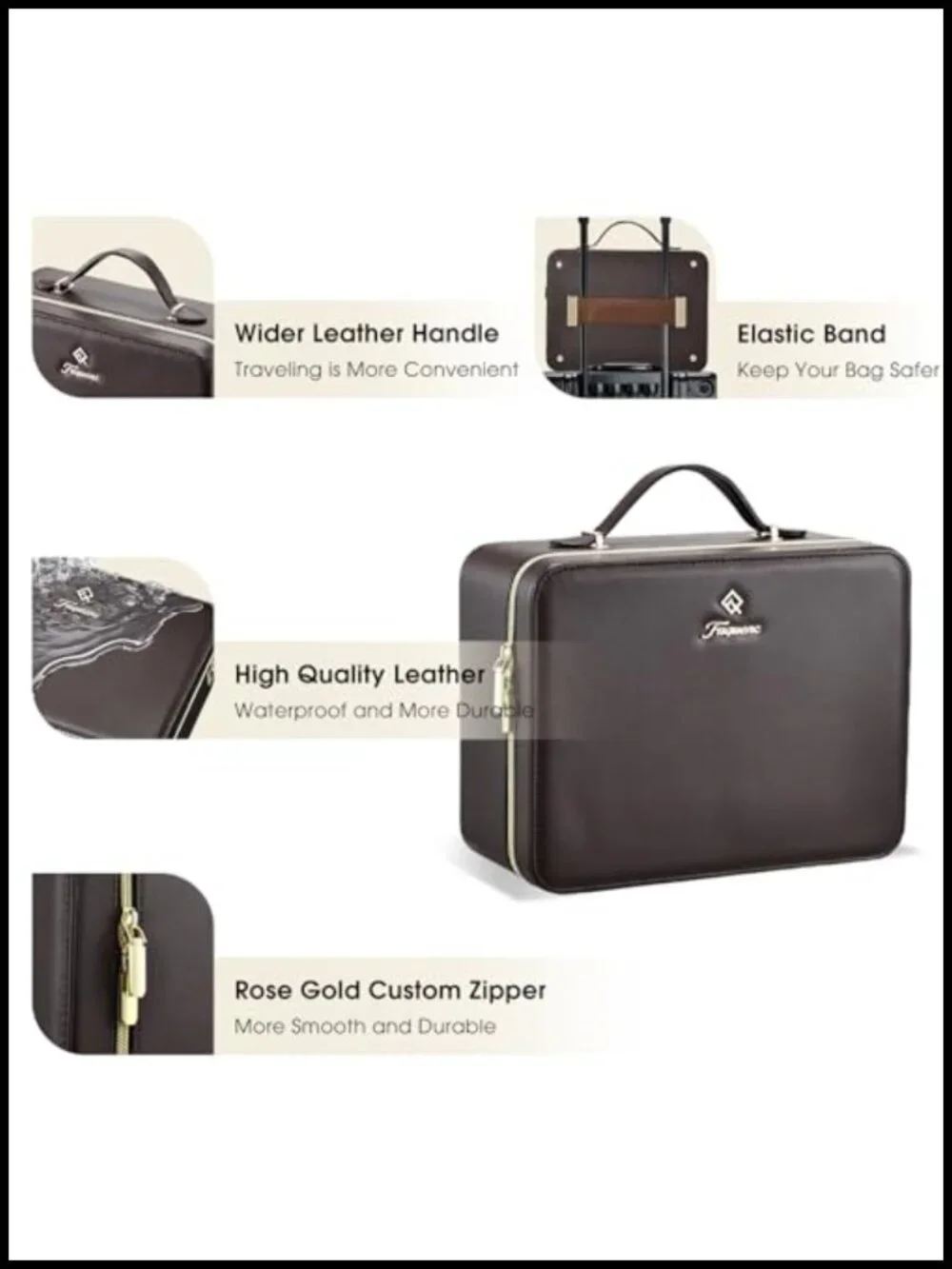 Leather Train Case with LED Lighted Mirror, Adjustable Makeup Organizer, Travel